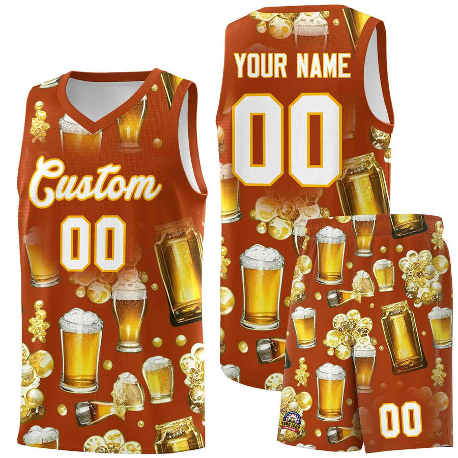 Custom Dark Orange National Beer Day Personalized Beer Bubble Basketball Jersey | BuyFootballJersey