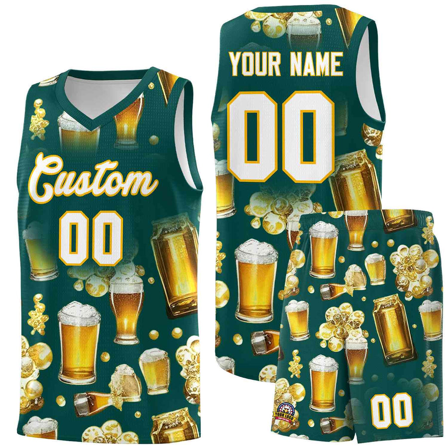 Custom Midnight Green National Beer Day Personalized Beer Bubble Basketball Jersey | BuyFootballJersey
