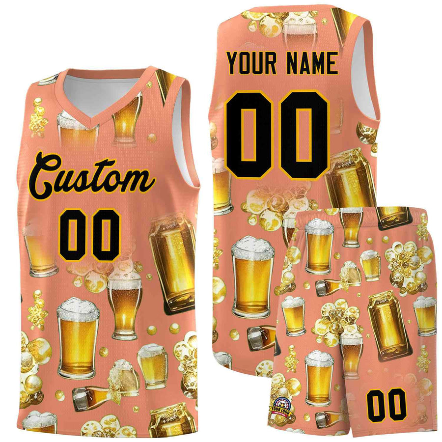 Custom Light Orange National Beer Day Personalized Beer Bubble Basketball Jersey | BuyFootballJersey