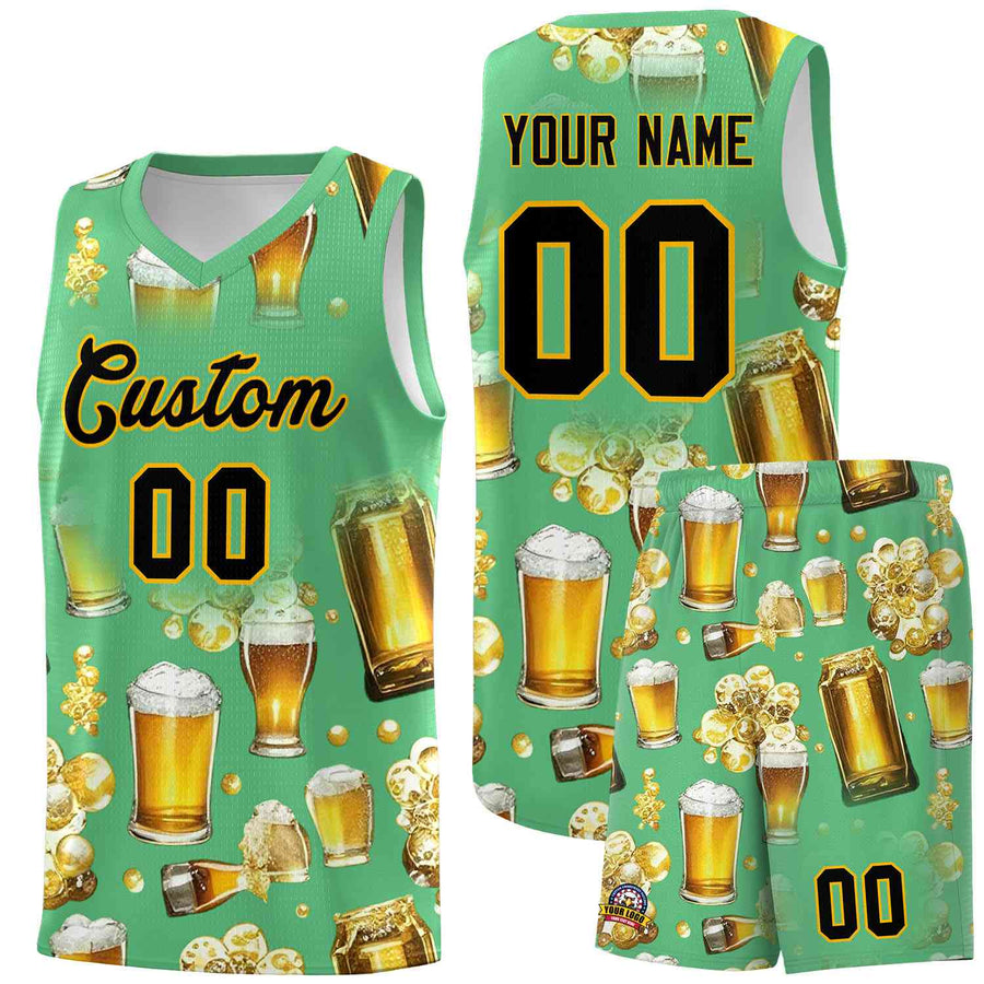 Custom Neon Green National Beer Day Personalized Beer Bubble Basketball Jersey | BuyFootballJersey