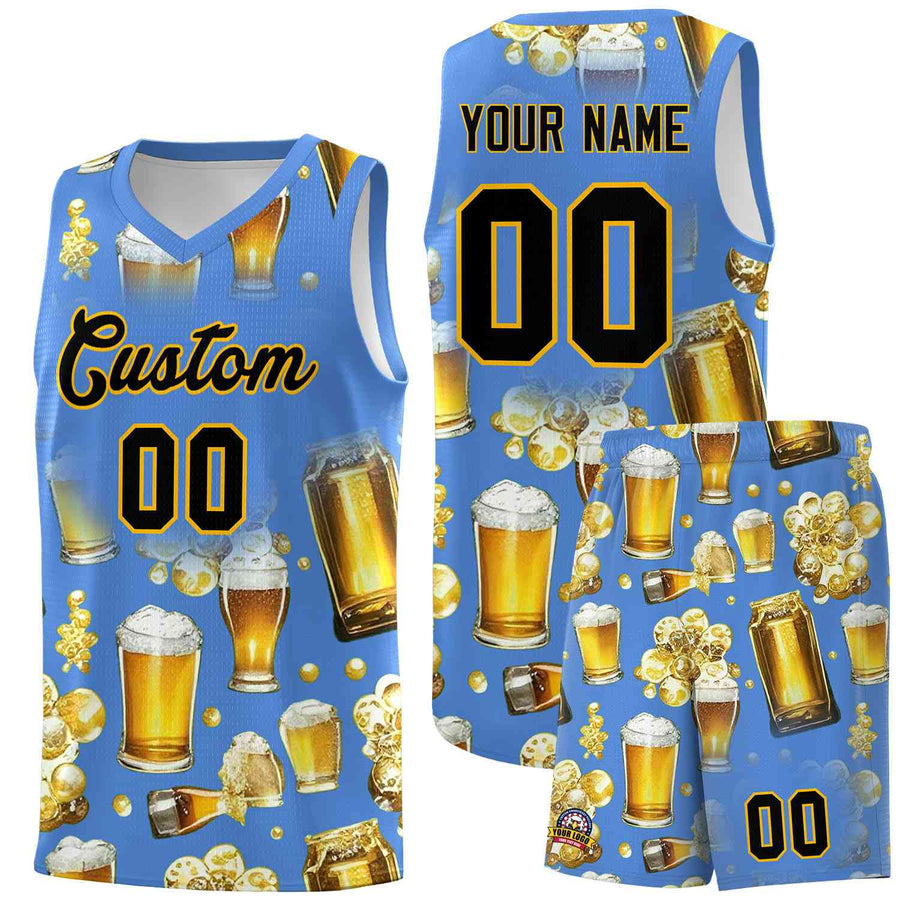 Custom Powder Blue National Beer Day Personalized Beer Bubble Basketball Jersey | BuyFootballJersey