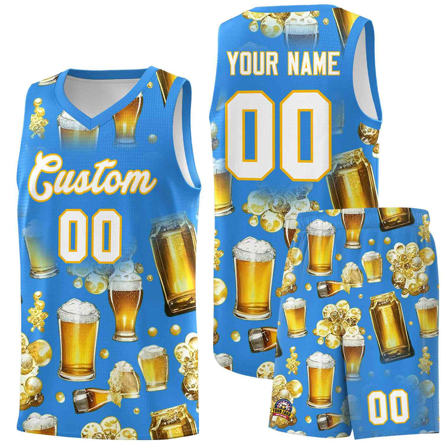Custom Light Blue National Beer Day Personalized Beer Bubble Basketball Jersey | BuyFootballJersey