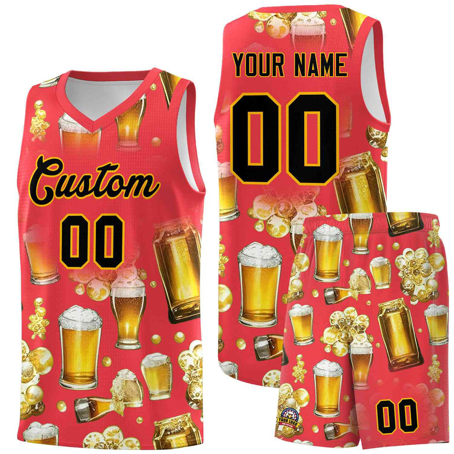 Custom Light Red National Beer Day Personalized Beer Bubble Basketball Jersey | BuyFootballJersey