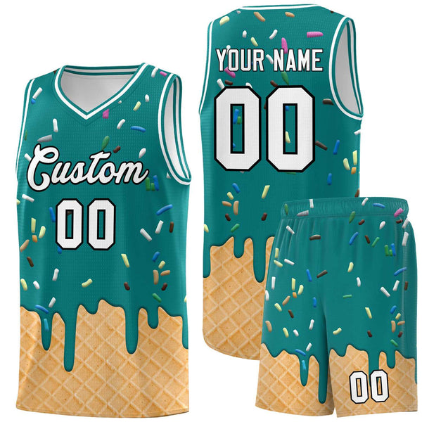 Custom Teal Basketball Kits with Ice Cream Element Pattern | BuyFootballJersey