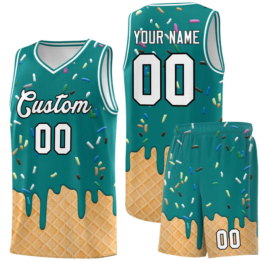 Custom Teal Basketball Kits with Ice Cream Element Pattern | BuyFootballJersey