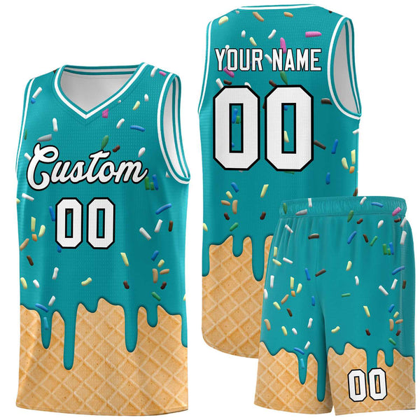 Custom Aqua Basketball Kits with Ice Cream Element Pattern | BuyFootballJersey