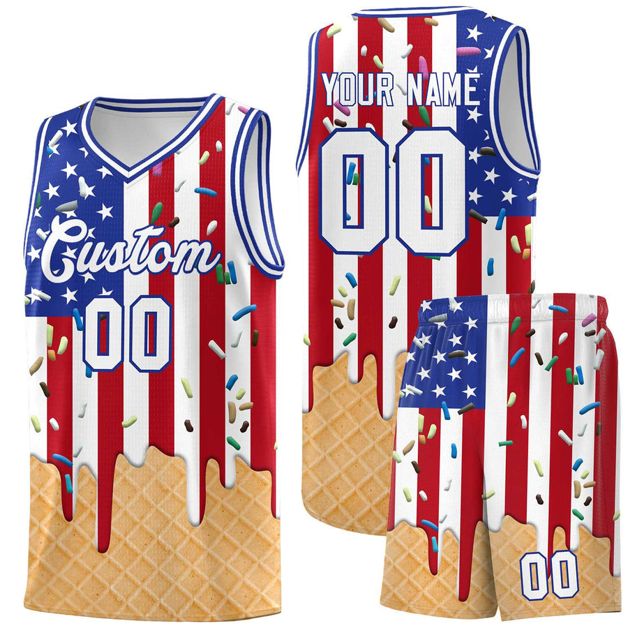 Custom American Flag Basketball Kits with Ice Cream Element Pattern | BuyFootballJersey