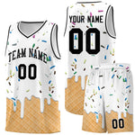 Custom White Basketball Kits with Ice Cream Element Pattern | BuyFootballJersey