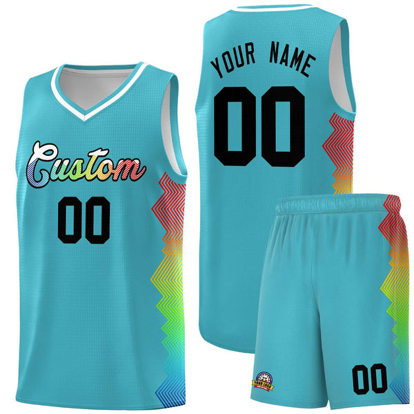 Custom Sky Blue Denver Nuggets Rainbow Side Sports Uniform Basketball Jersey | BuyFootballJersey
