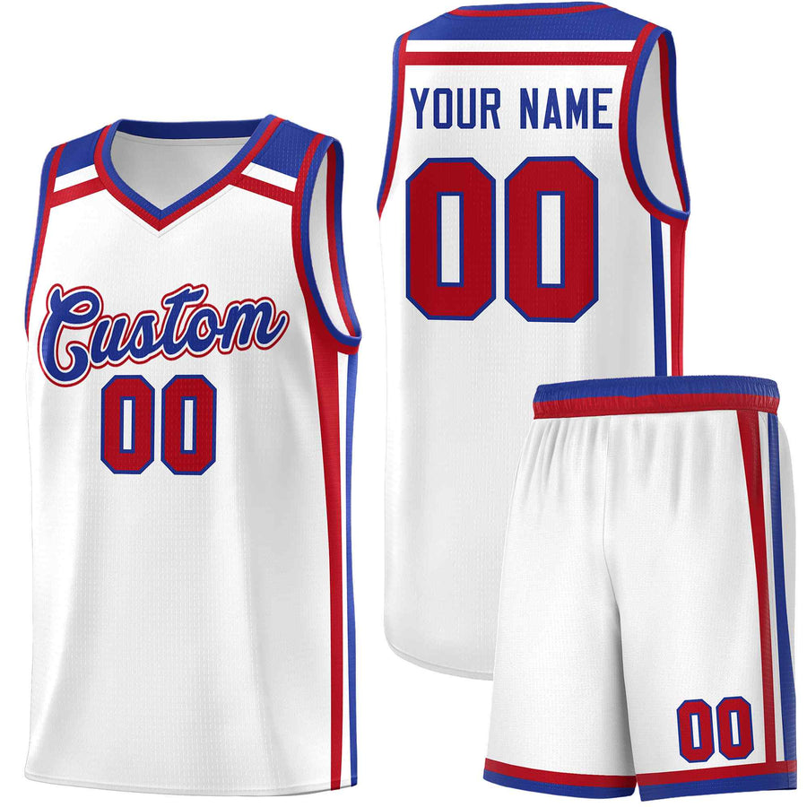 Custom White Royal Blue Red Trendy Color Charge Series Sports Uniform Basketball Jersey | BuyFootballJersey