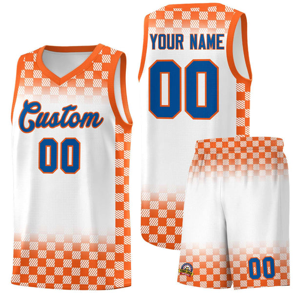 Custom White Orange Classic Plaid Pattern Sports Uniform Basketball Jersey | BuyFootballJersey