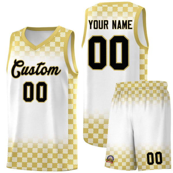 Custom White Old Gold Classic Plaid Pattern Sports Uniform Basketball Jersey | BuyFootballJersey