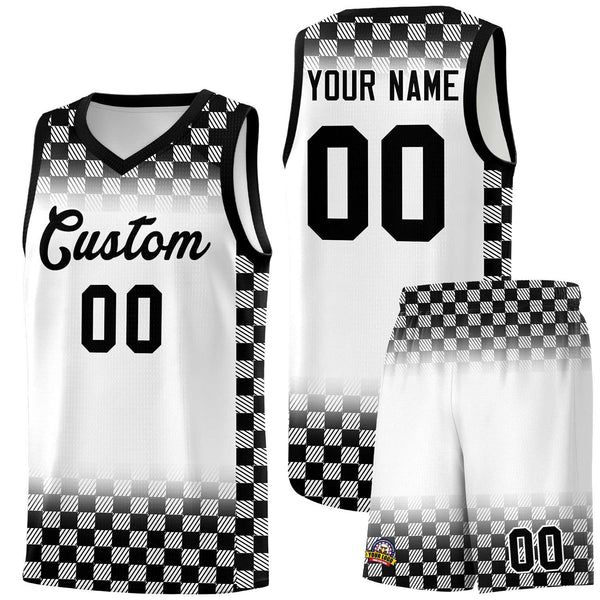 Custom White Black Classic Plaid Pattern Sports Uniform Basketball Jersey | BuyFootballJersey