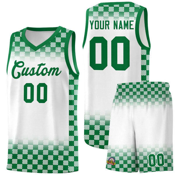 Custom White Kelly Green Classic Plaid Pattern Sports Uniform Basketball Jersey | BuyFootballJersey
