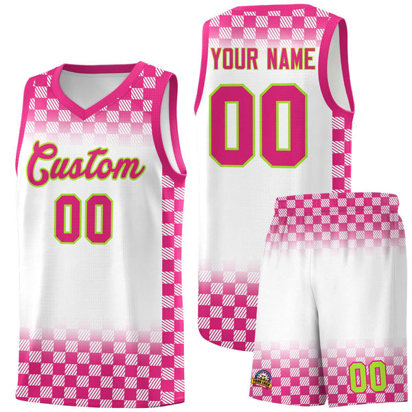 Custom White Pink Classic Plaid Pattern Sports Uniform Basketball Jersey | BuyFootballJersey