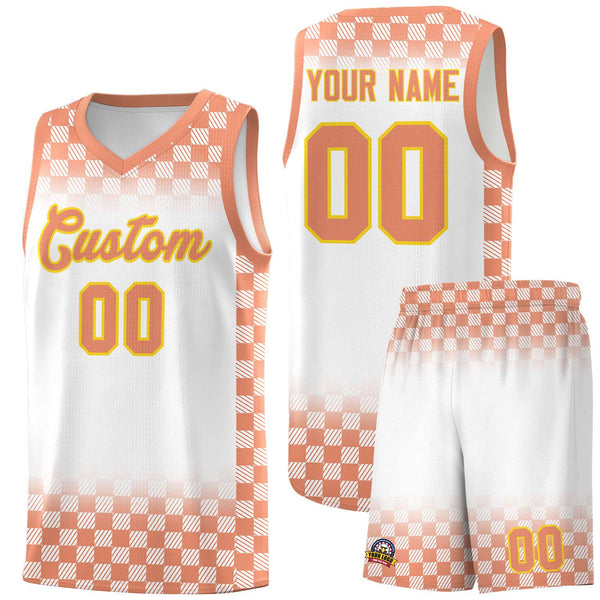 Custom White Light Orange Classic Plaid Pattern Sports Uniform Basketball Jersey | BuyFootballJersey