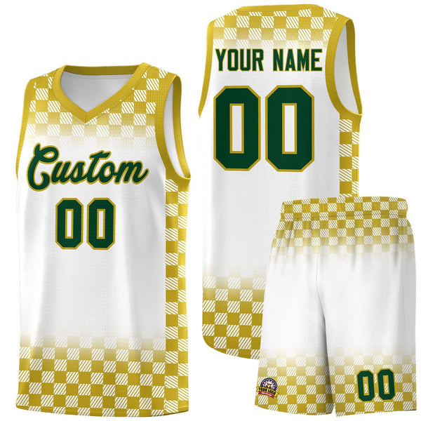Custom White Old Gold Classic Plaid Pattern Sports Uniform Basketball Jersey | BuyFootballJersey