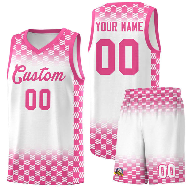 Custom White Pink Classic Plaid Pattern Sports Uniform Basketball Jersey | BuyFootballJersey