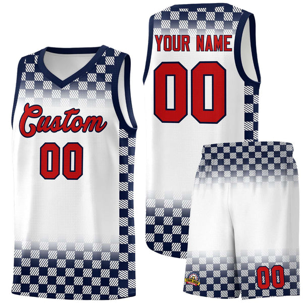 Custom White Navy Classic Plaid Pattern Sports Uniform Basketball Jersey | BuyFootballJersey