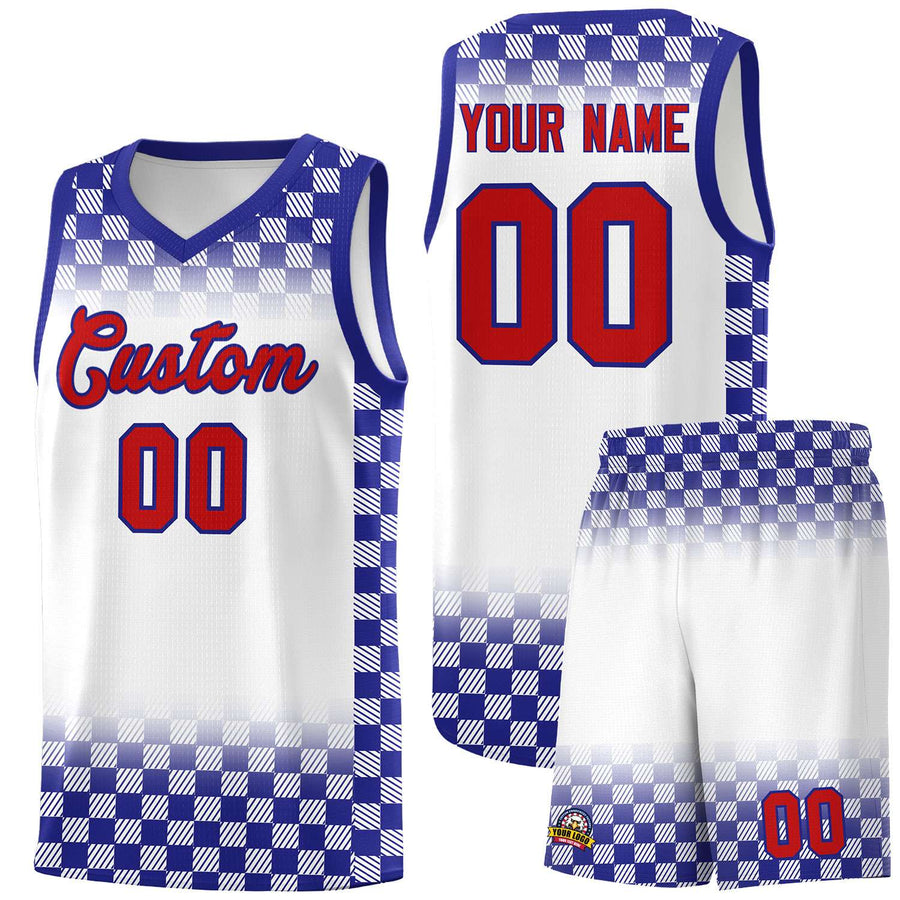 Custom White Royal Classic Plaid Pattern Sports Uniform Basketball Jersey | BuyFootballJersey