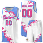 Custom White Light Blue-Pink Sparkle Print Pattern Basketball Kits | BuyFootballJersey