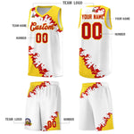 Custom White Gold-Red Sparkle Print Pattern Basketball Kits | BuyFootballJersey