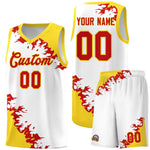 Custom White Gold-Red Sparkle Print Pattern Basketball Kits | BuyFootballJersey