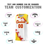 Custom White Gold-Red Sparkle Print Pattern Basketball Kits | BuyFootballJersey