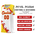 Custom White Gold-Red Sparkle Print Pattern Basketball Kits | BuyFootballJersey