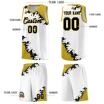 Custom White Old Gold-Black Sparkle Print Pattern Basketball Kits | BuyFootballJersey