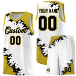 Custom White Old Gold-Black Sparkle Print Pattern Basketball Kits | BuyFootballJersey