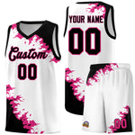 Custom White Black-Rose Red Sparkle Print Pattern Basketball Kits | BuyFootballJersey