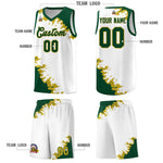 Custom White Green-Old Gold Sparkle Print Pattern Basketball Kits | BuyFootballJersey