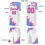 Custom White Light Blue-Pink Sparkle Print Pattern Basketball Kits | BuyFootballJersey