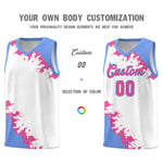 Custom White Light Blue-Pink Sparkle Print Pattern Basketball Kits | BuyFootballJersey