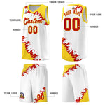 Custom White Gold-Red Sparkle Print Pattern Basketball Kits | BuyFootballJersey
