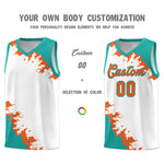 Custom White Aqua-Orange Sparkle Print Pattern Basketball Kits | BuyFootballJersey