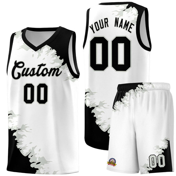 Custom White Black-Gray Sparkle Print Pattern Basketball Kits | BuyFootballJersey