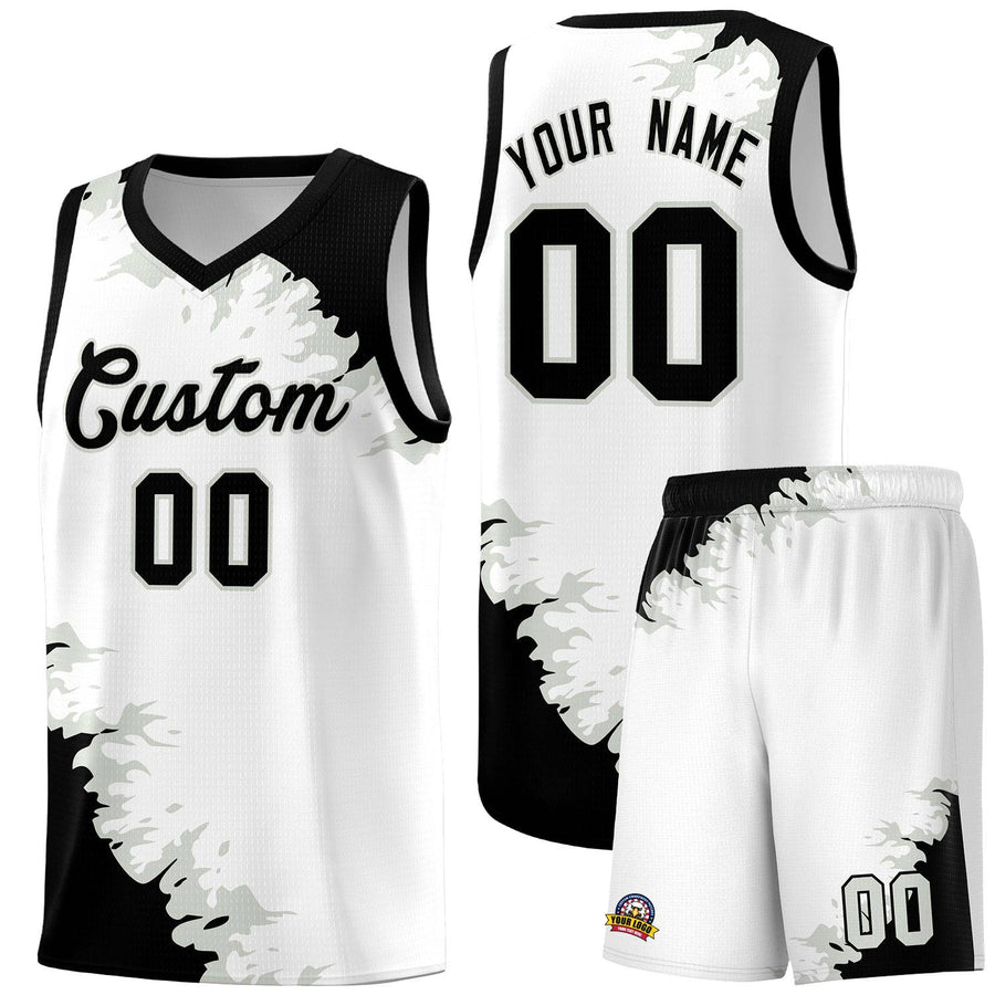 Custom White Black-Gray Sparkle Print Pattern Basketball Kits | BuyFootballJersey