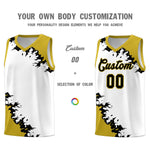 Custom White Old Gold-Black Sparkle Print Pattern Basketball Kits | BuyFootballJersey