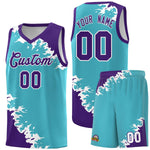 Custom Sky Blue Purple-White Sparkle Print Pattern Basketball Kits | BuyFootballJersey