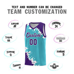 Custom Sky Blue Purple-White Sparkle Print Pattern Basketball Kits | BuyFootballJersey