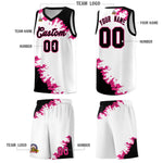 Custom White Black-Rose Red Sparkle Print Pattern Basketball Kits | BuyFootballJersey