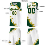 Custom White Green-Old Gold Sparkle Print Pattern Basketball Kits | BuyFootballJersey