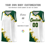 Custom White Green-Old Gold Sparkle Print Pattern Basketball Kits | BuyFootballJersey