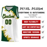 Custom White Green-Old Gold Sparkle Print Pattern Basketball Kits | BuyFootballJersey