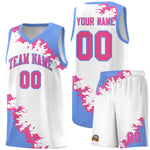 Custom White Light Blue-Pink Sparkle Print Pattern Basketball Kits | BuyFootballJersey