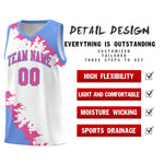 Custom White Light Blue-Pink Sparkle Print Pattern Basketball Kits | BuyFootballJersey