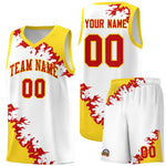 Custom White Gold-Red Sparkle Print Pattern Basketball Kits | BuyFootballJersey