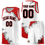 Custom White Red-Silver Gray Sparkle Print Pattern Basketball Kits | BuyFootballJersey